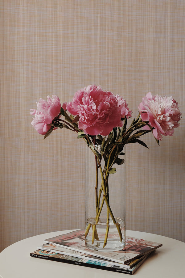 peonies magazines coffee table modern interior faux tweed fabric wall paper peel and stick