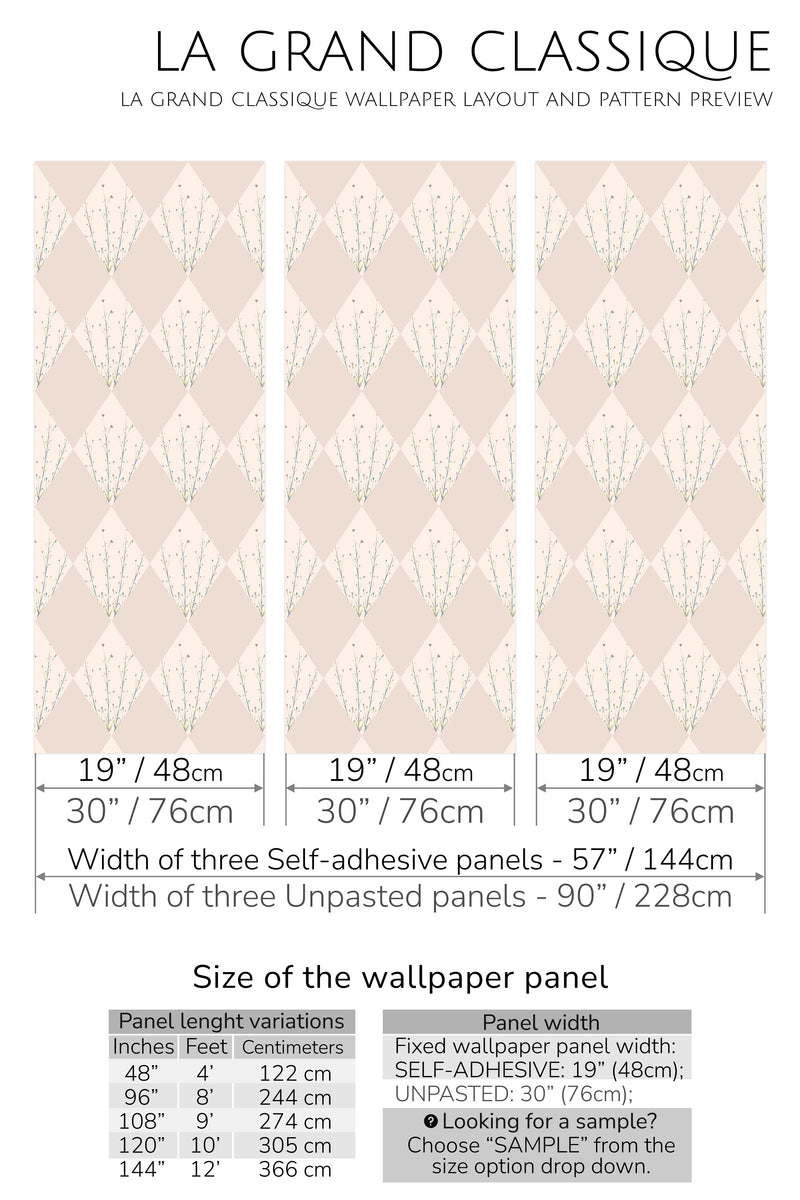 neutral floral diamond peel and stick wallpaper specifiation