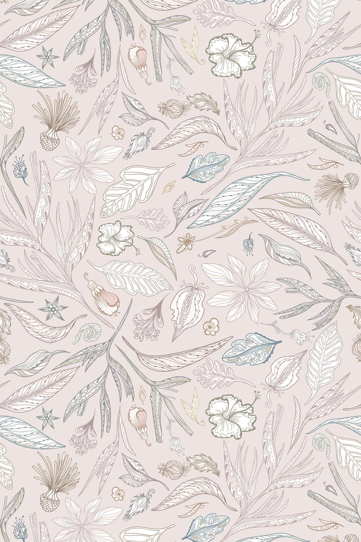 Neutral nature drawings Peel and Stick Removable Wallpaper