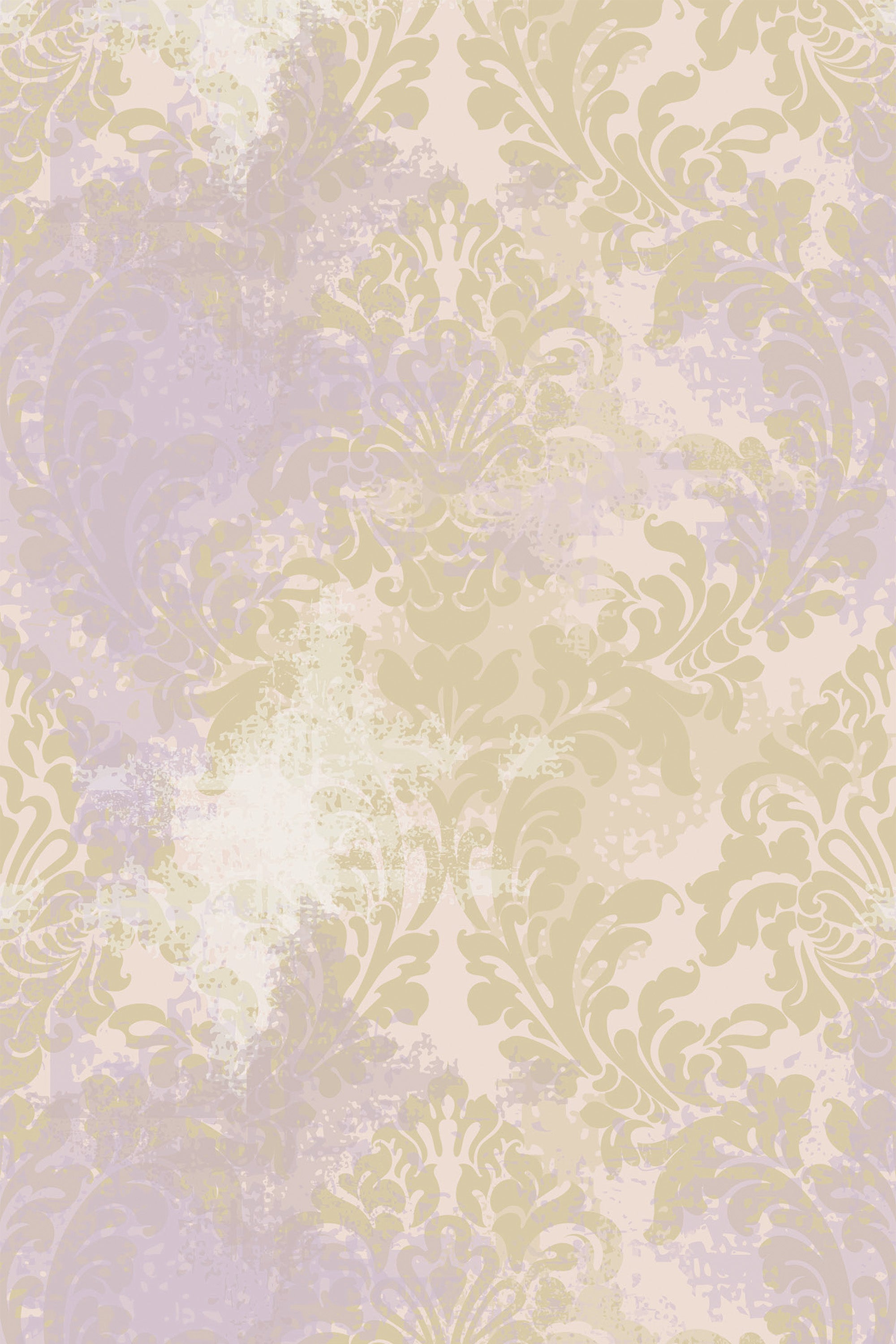 Elegant purple damask pattern on a faded beige background for a classic wallpaper look, peel and stick removable wallpaper.