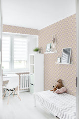 removable wallpaper purple mosaic pattern kids room desk bed bookshelf toys