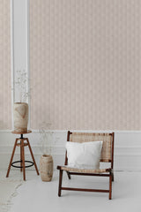 modern living room rattan chair decorative vase neutral funky tile pattern