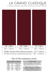 burgundy damask peel and stick wallpaper specifiation