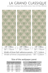 green damask peel and stick wallpaper specifiation