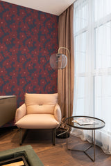 wallpaper stick and peel brush stroke flowers pattern modern armchair lamp table reading area