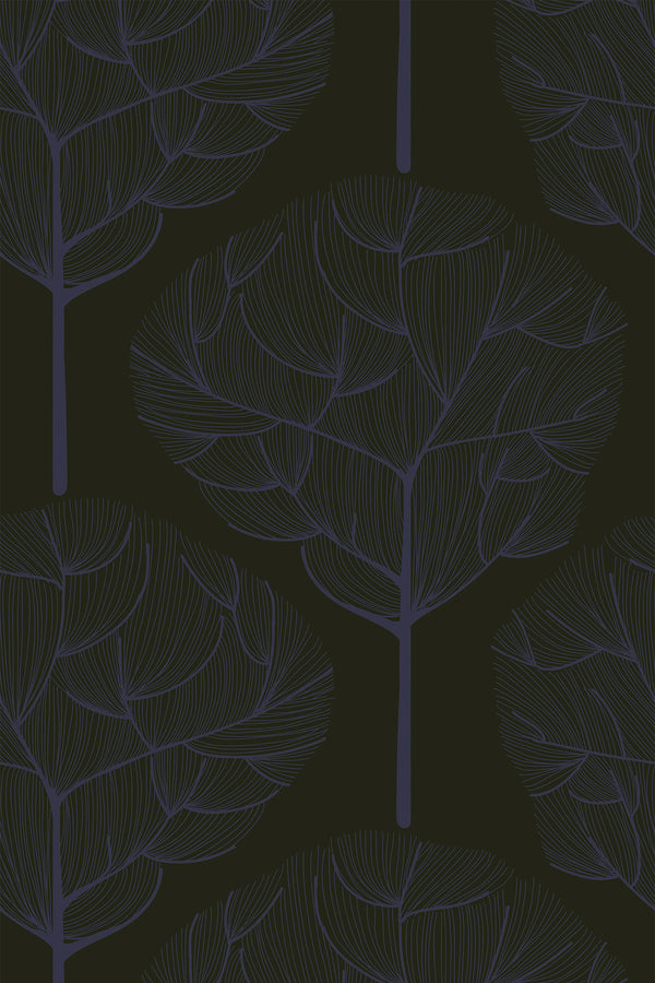 dark blue oak trees wallpaper pattern repeat