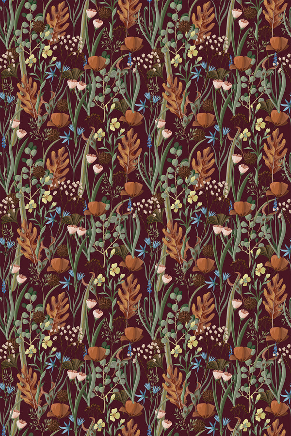 burgundy garden wallpaper pattern repeat