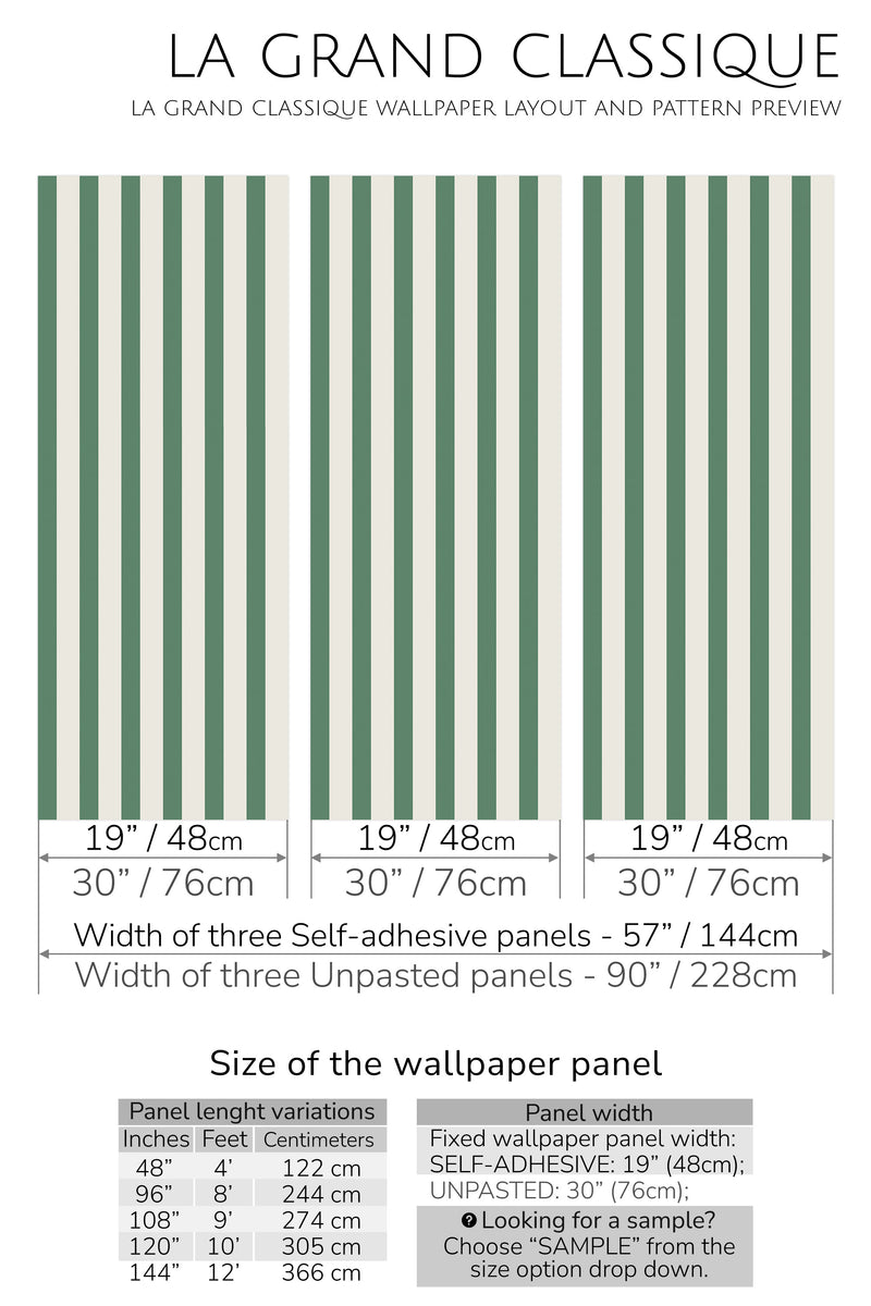 classic green stripe peel and stick wallpaper specifiation