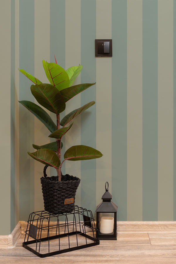 hallway interior green plant black lantern wide green stripe temporary wallpaper