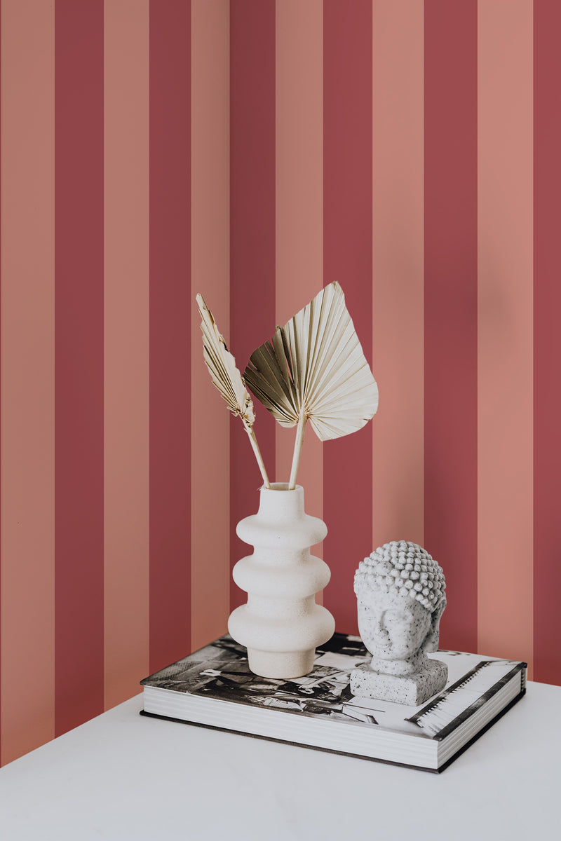 wallpaper for walls pink and red stripes pattern modern sophisticated vase statue home decor