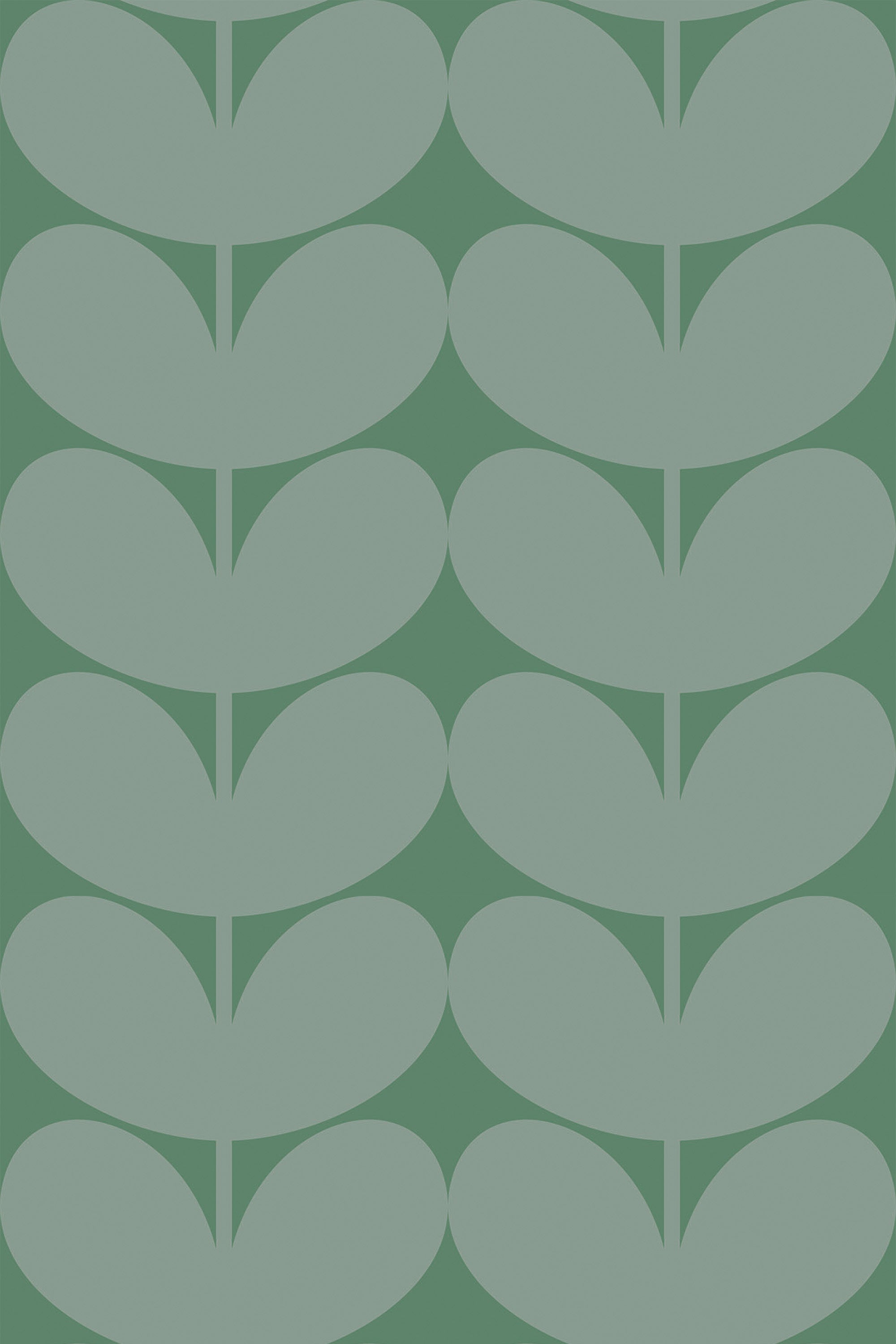 A pattern of stylized light green leaves arranged in vertical rows on a darker green background, forming a nature-inspired symmetrical design, suitable as peel and stick removable wallpaper.