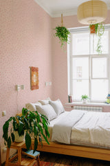 stick and peel wallpaper girly cherries pattern bedroom boho wall decor green plants
