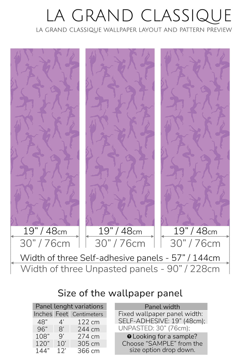 purple ballerinas peel and stick wallpaper specifiation