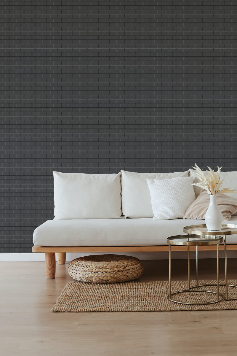 self stick wallpaper gray brick pattern living room elegant sofa coffee table