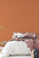 simple cozy bedroom pillows blankets orange swan wall decor