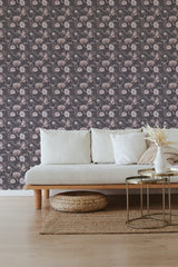 self stick wallpaper washed out floral pattern living room elegant sofa coffee table