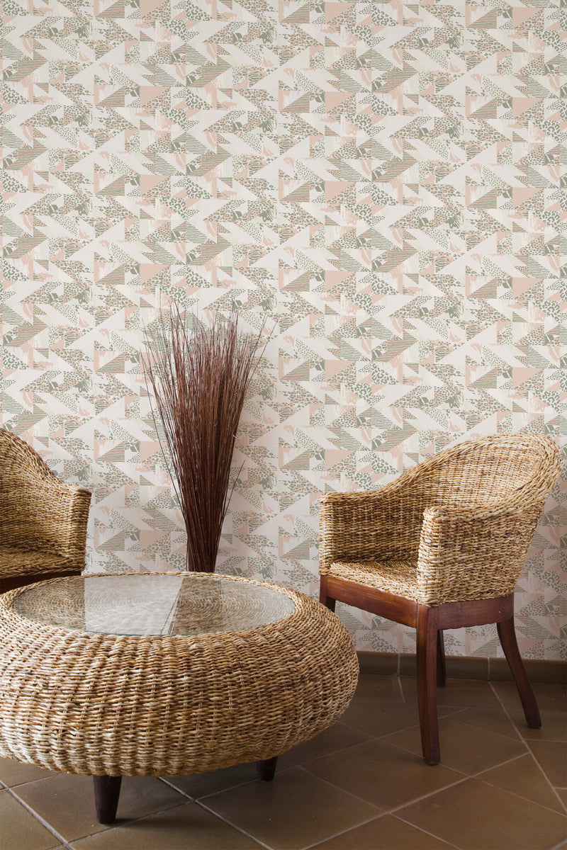 rustic armchairs coffee table lounge geometric animal print pattern interior