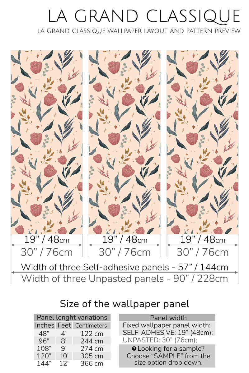 peachy bouquet peel and stick wallpaper specifiation