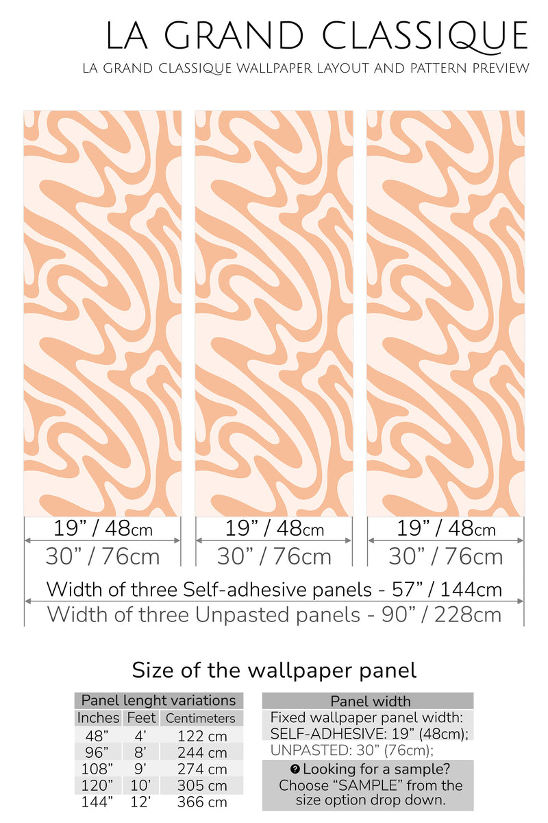 peach funky wave peel and stick wallpaper specifiation