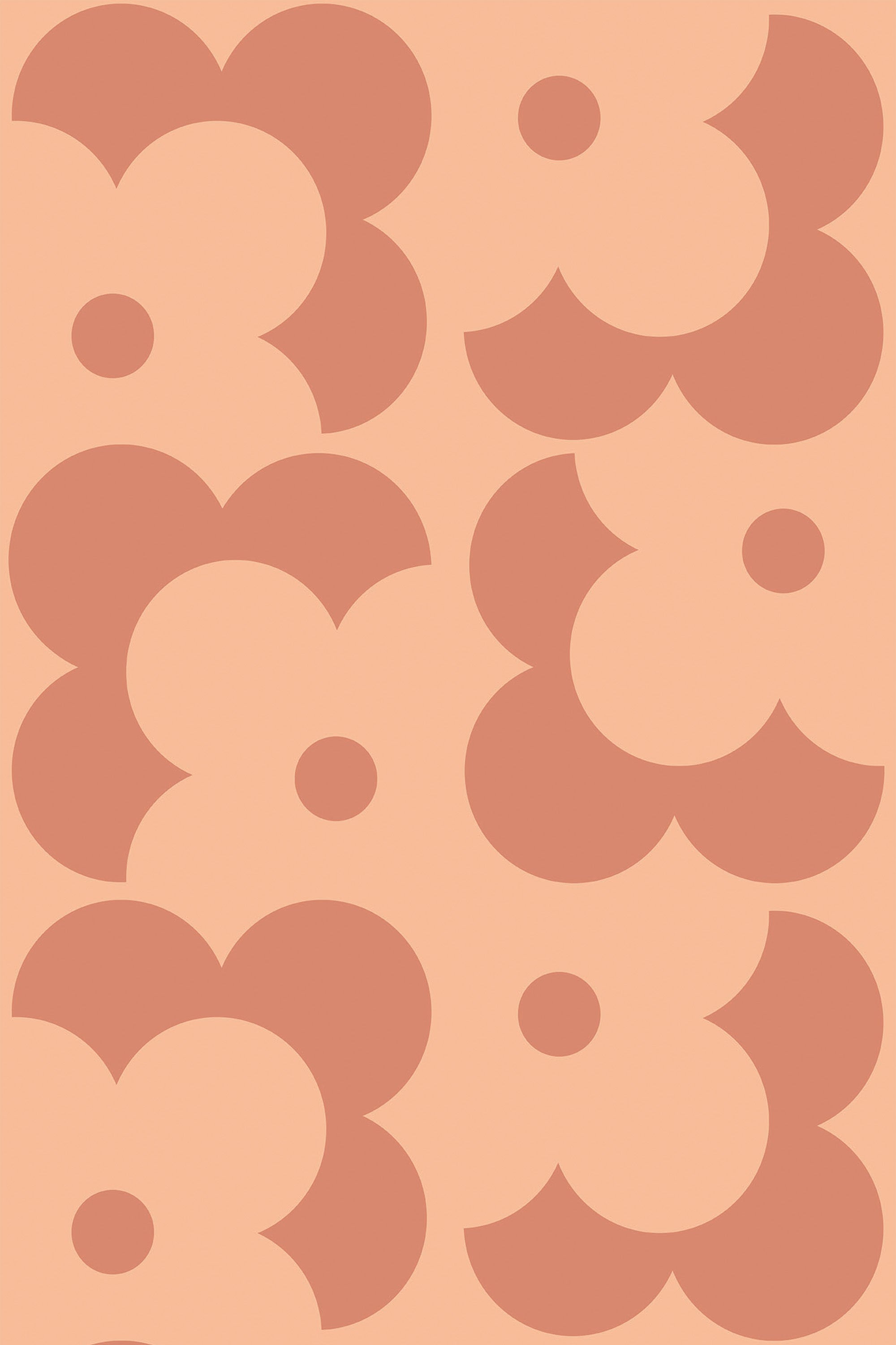 Peach background with simple retro dark peach-colored abstract shapes, peel and stick removable wallpaper.