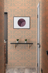 wallpaper peach and green victorian pattern hallway entrance minimalist decor artwork interior