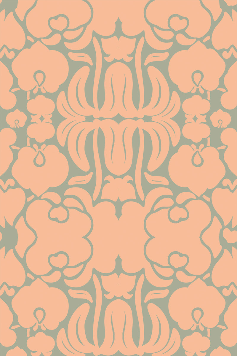 peach and green victorian wallpaper pattern repeat