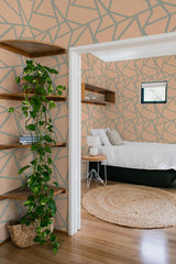 bedroom cozy interior green plants round carpet peachy line peel & stick wallpaper