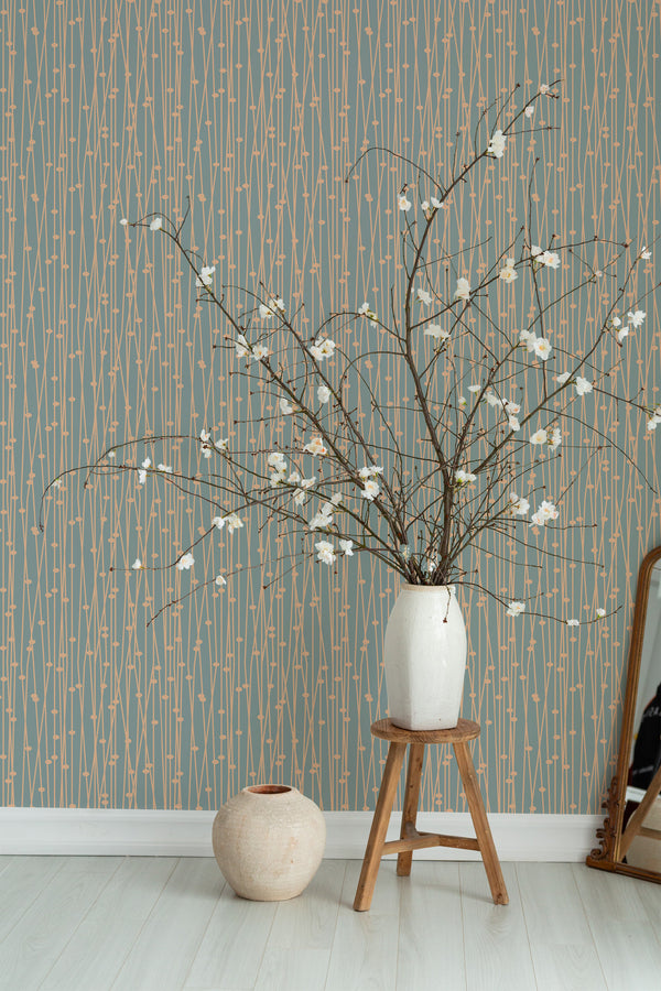 decorative plant vase wooden stool living room aesthetic peach pattern decor