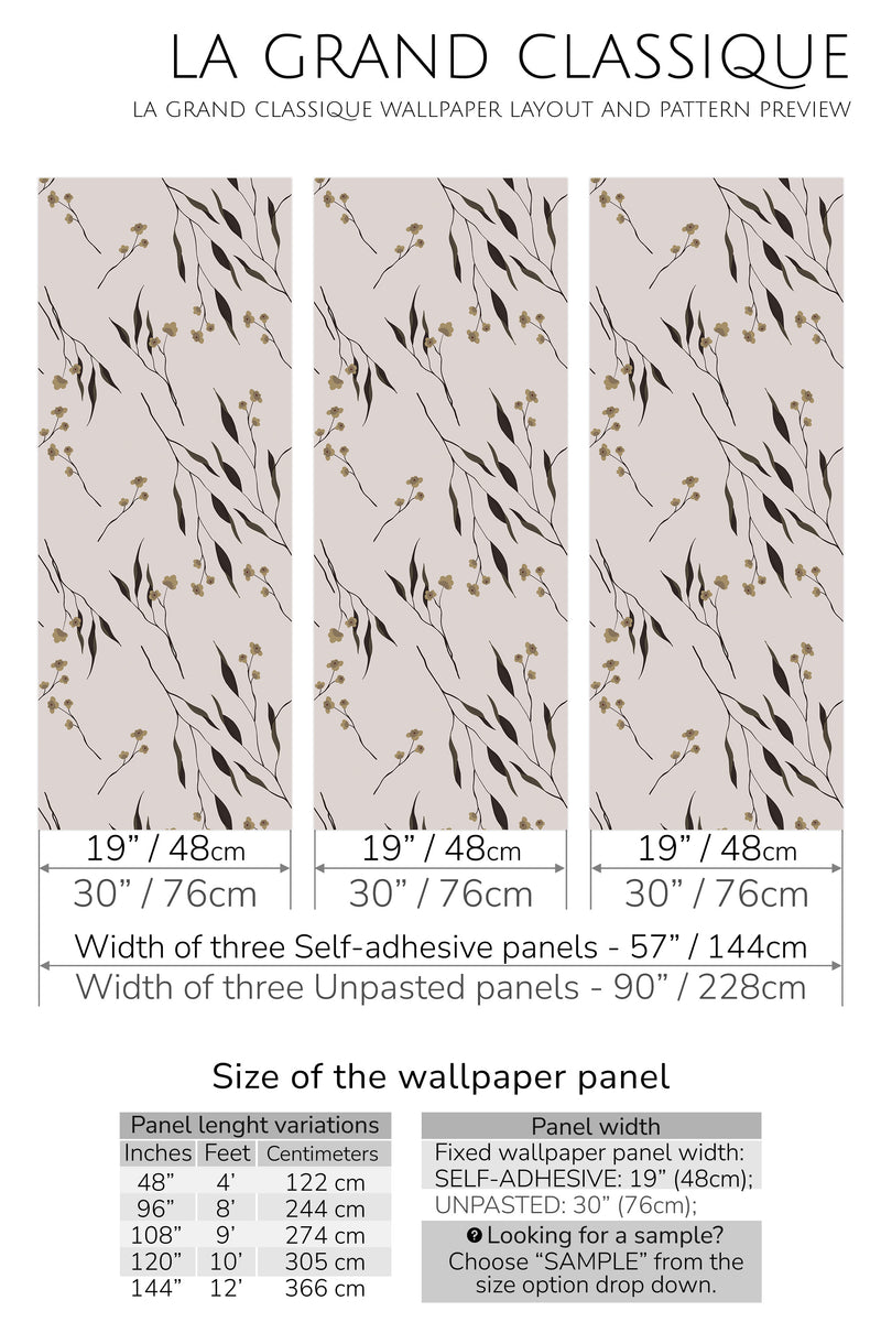 neutral delicate flower peel and stick wallpaper specifiation