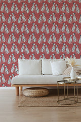 self stick wallpaper burgundy dalmatian pattern living room elegant sofa coffee table