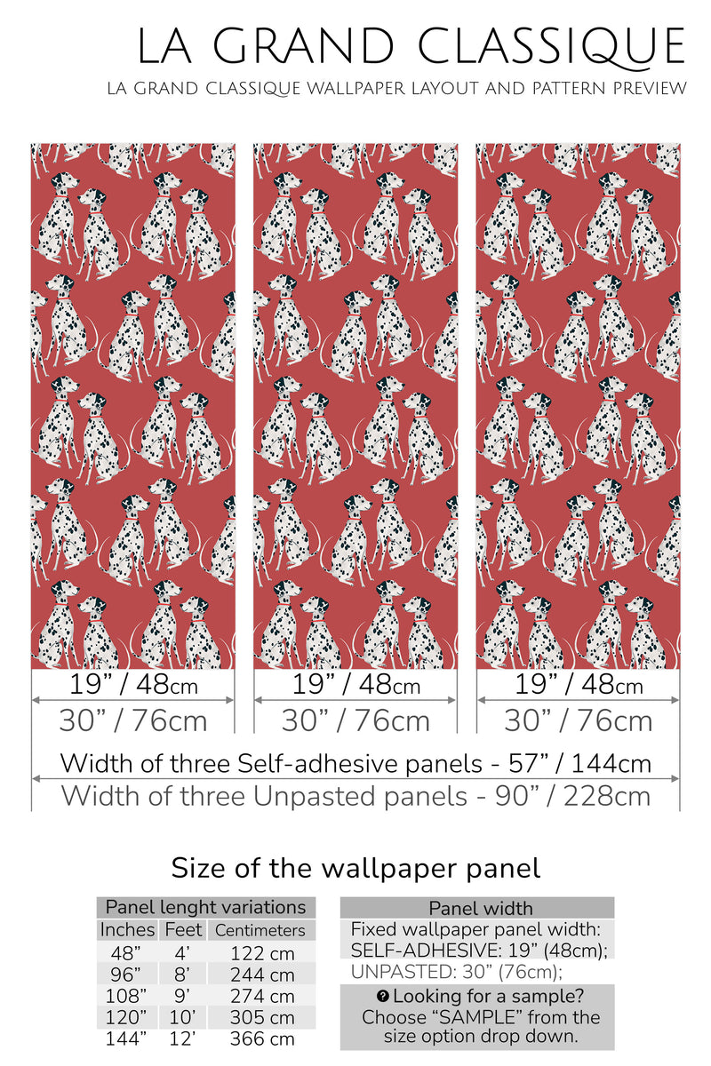 burgundy dalmatian peel and stick wallpaper specifiation