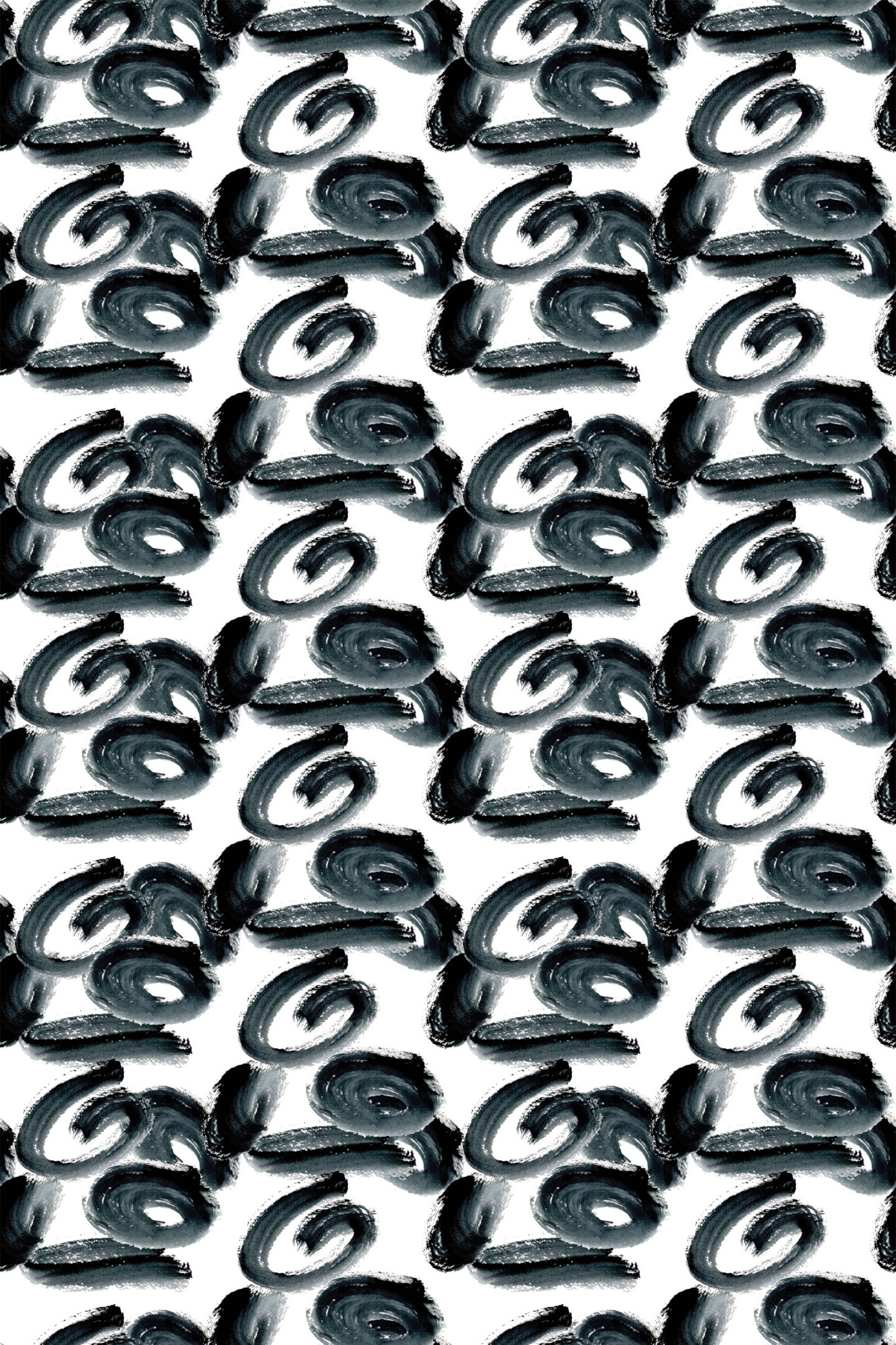 Black brushstroke patterns on a white background in a repeating design, monochrome brushes peel and stick removable wallpaper.