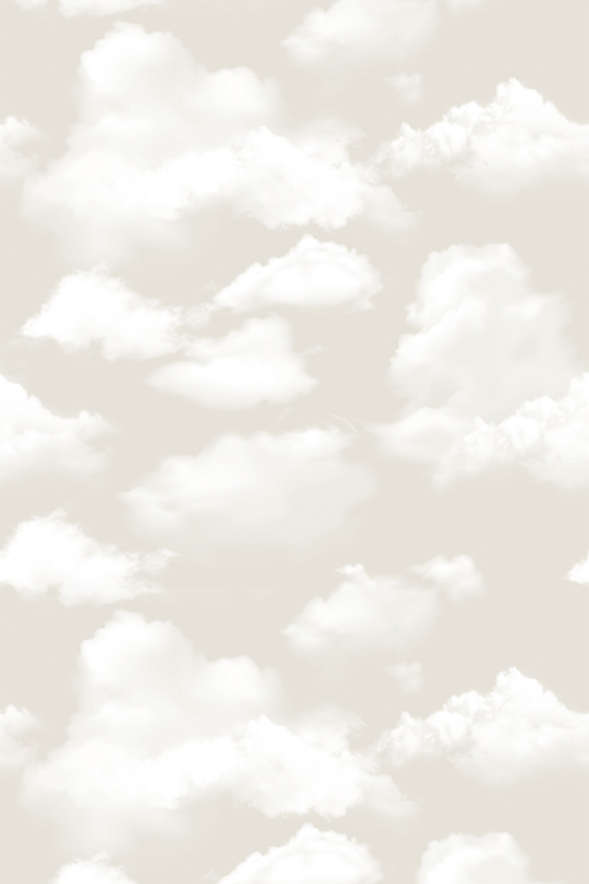 Soft white clouds on a neutral beige background forming a serene pattern, known as Beachy Clouds in Neutral, peel and stick removable wallpaper.