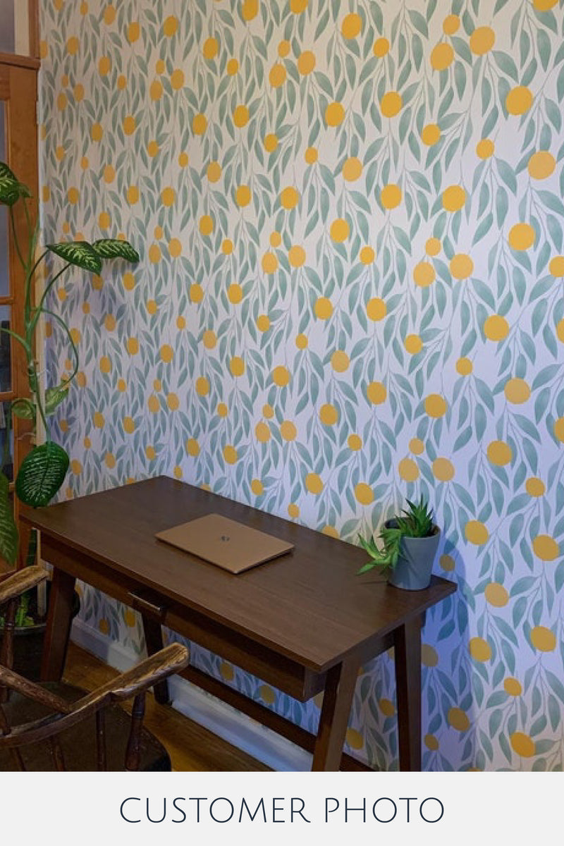 Orange tree leaf peel and stick wallpaper for walls